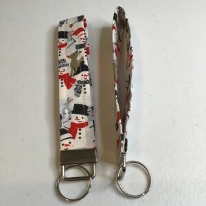 Snowman Print Keychain Wristlet with silver hardware HANDMADE new Christmas